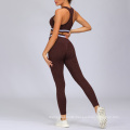 Trendy Leopard Printed Yoga Set High Waist Ladies Gym Wear Racer Back Seamless Yoga Set For Exercising